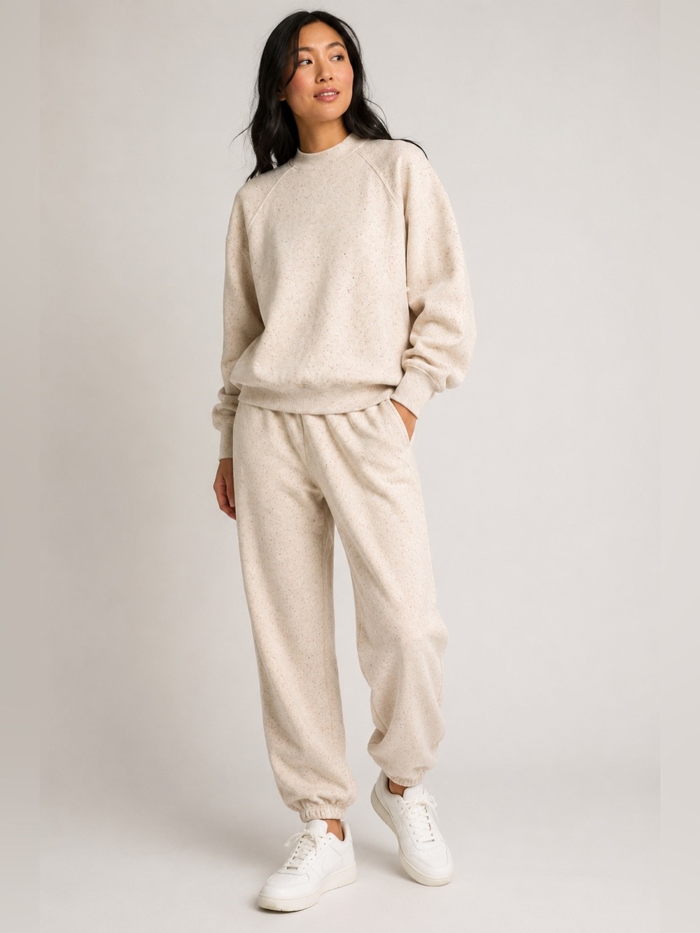 DSG Speckled Crewneck Sweatshirt Jogger Set Cream XS